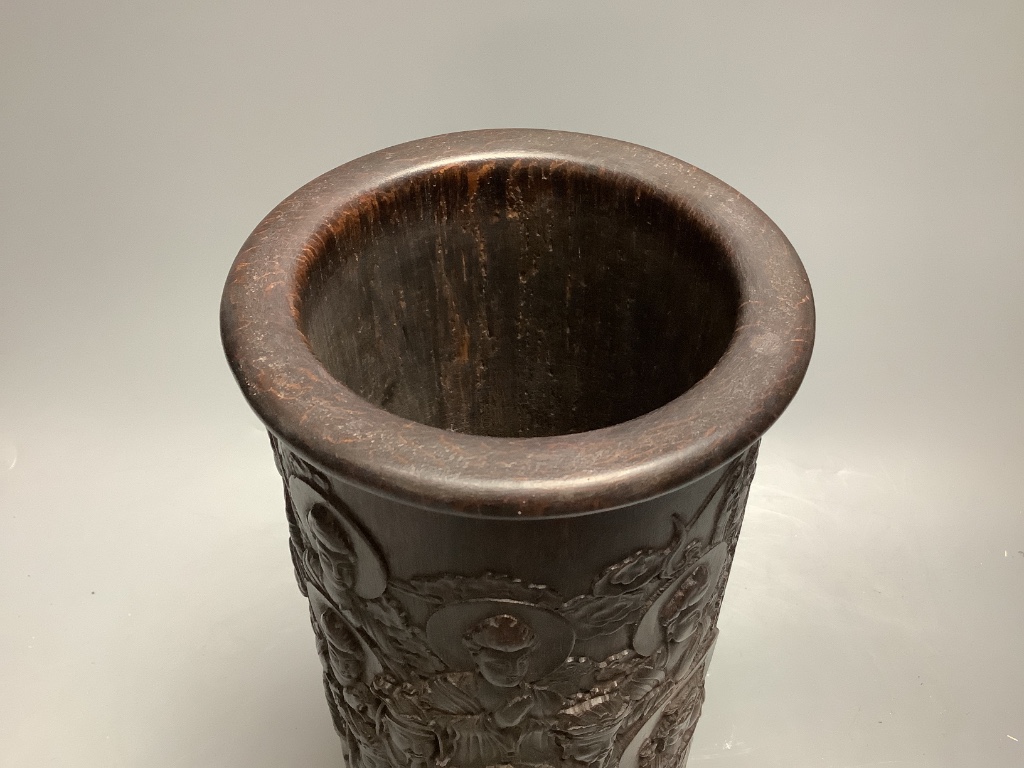 A Chinese cylindrical composition brushpot, height 30cm